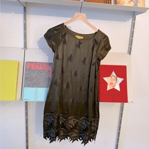 Vintage 00s Catherine Malandrino Olive Green Silk Mini Dress, Size 2